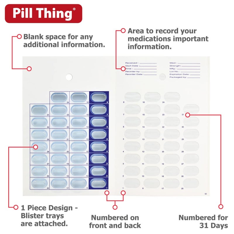 pill thing Monthly Pill Organizer Cold Seal Medication Blister Cards â€“ DIY Pharmacy Pill Packaging for Medication, Disposable, Easy to Use, Just Fill and Seal (31 Day-6 Packs) - Image 2